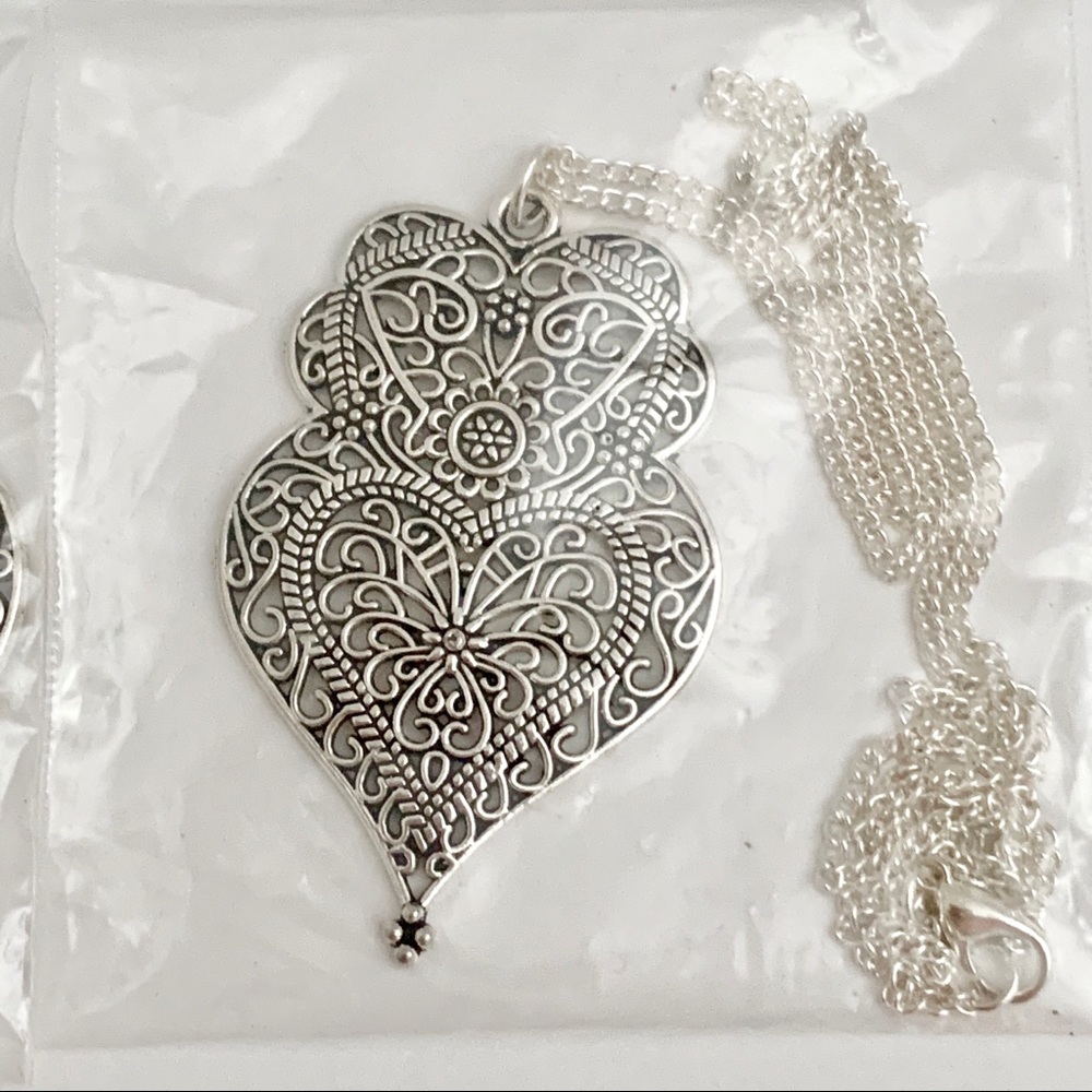 Bohemian Style Silver Necklace and Earrings